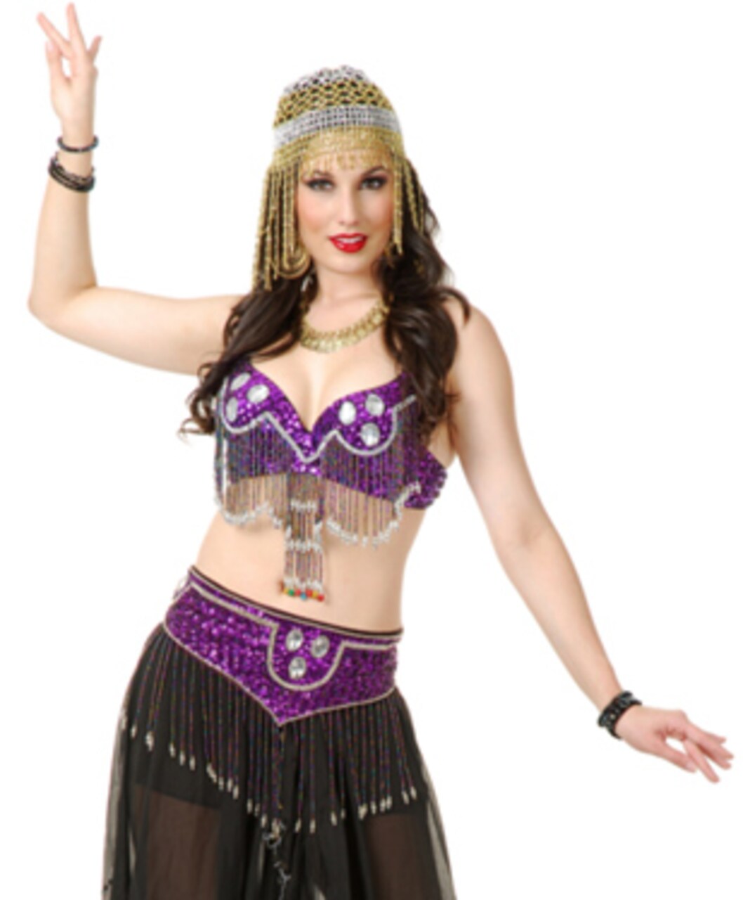 Women's Purple Arabian Belly Dancer Jeweled Beaded Bra And Belt